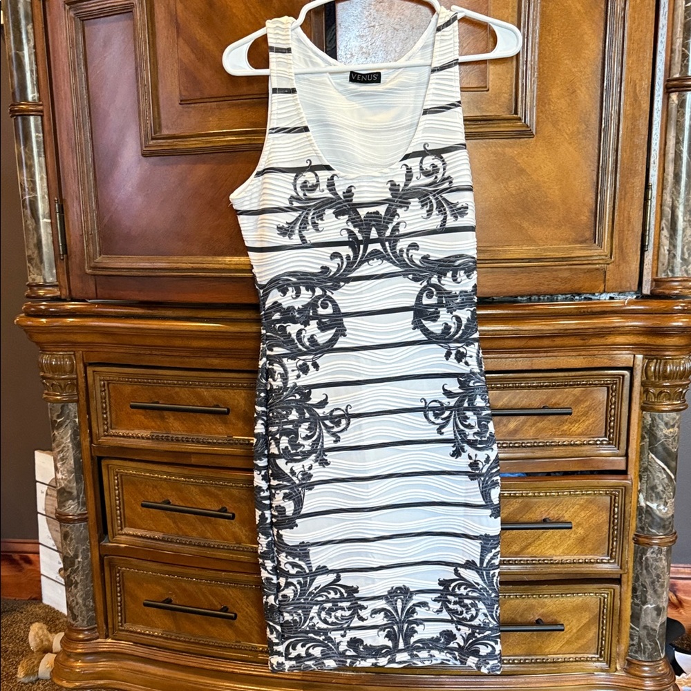 Black and White Midi Dress